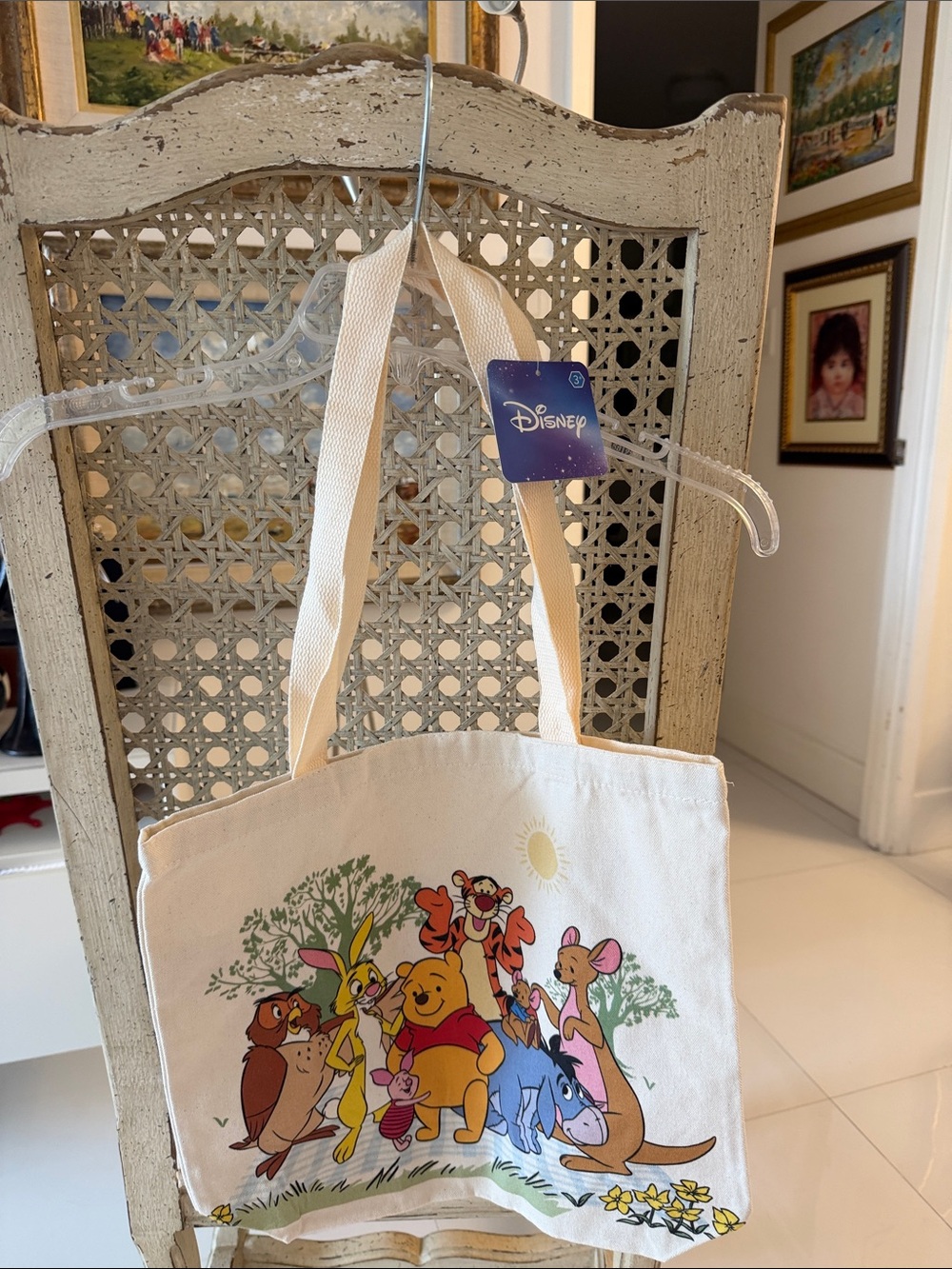 Disney Cream /Orange Multi Colors Canvas Tote with Winnie the Pooh Characters
